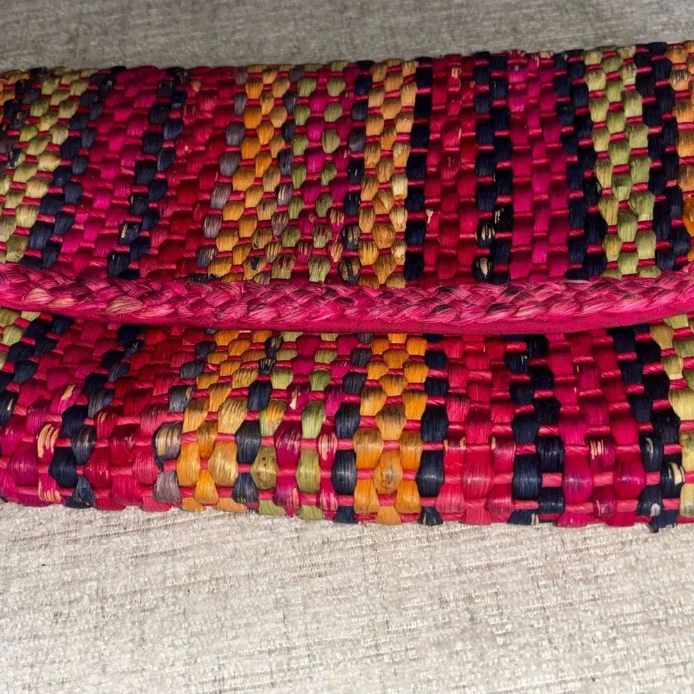Vintage Magid Colorful Woven Clutch Bag Boho 80s Coastal Chic Statement Purse
